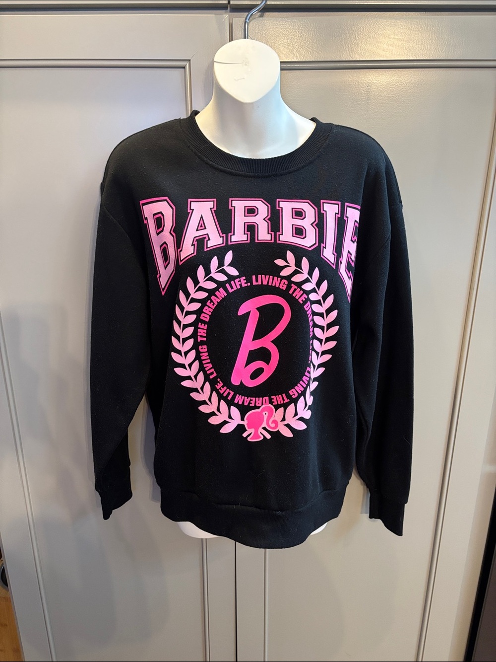 Barbie Black Sweatshirt with Hot Pink Crest Logo M